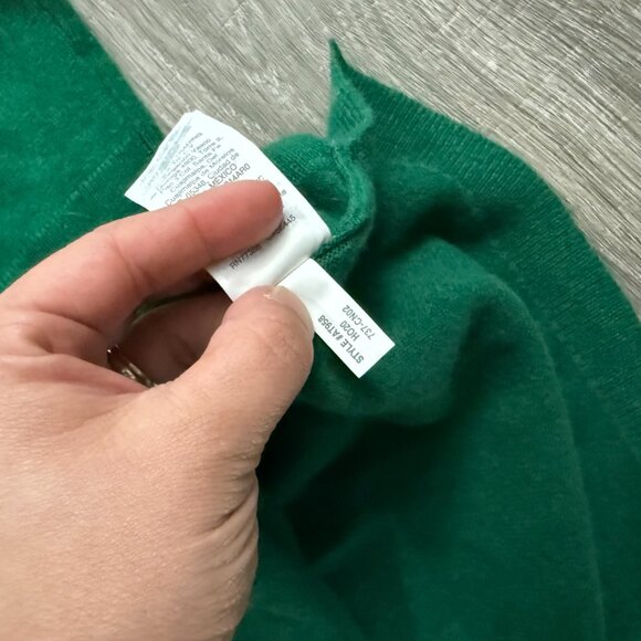 J. Crew Green 100% Cashmere Sweater Metallic Gold Heart Size XL - Picture 5 of 6